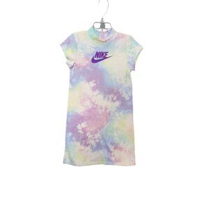 Nike Girls Tie-Dye Dress Violet Shock 6 Short-Sleeve Mock Neck Cotton Blend 2525